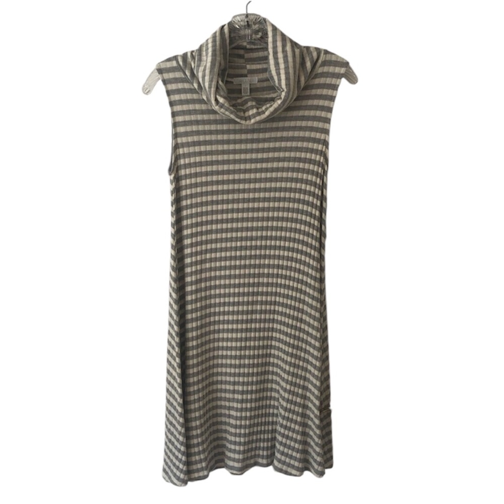 NWT ABOUND | Cream Gray Striped Ribbed Knit Stretch Cowl Neck Sleeveless Dress